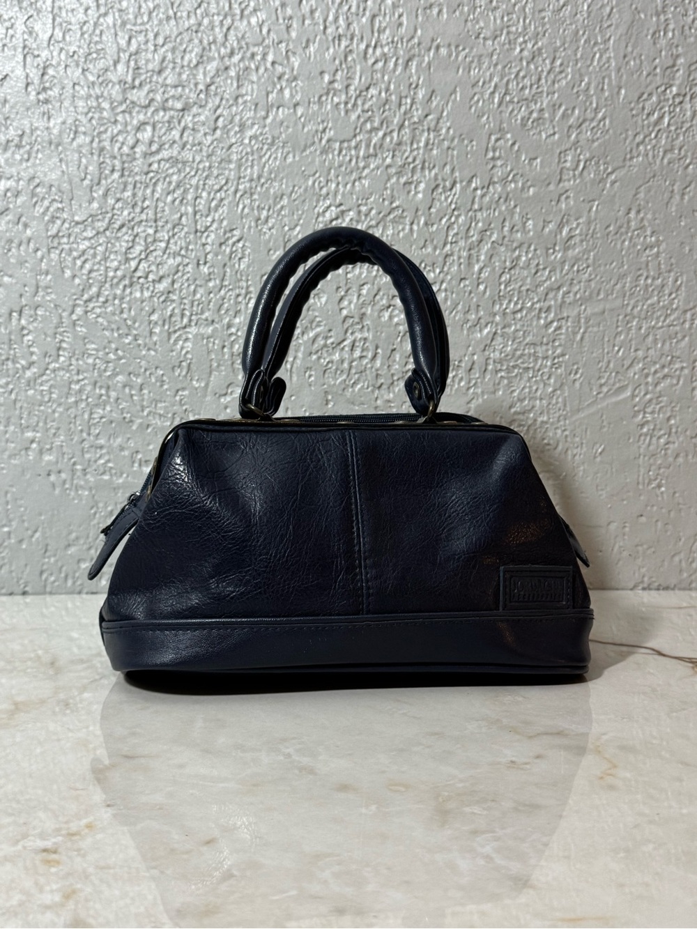 Vintage 80s 90s Jordache Navy Top-Handle Faux Leather Mini Doctor’s Bag Purse